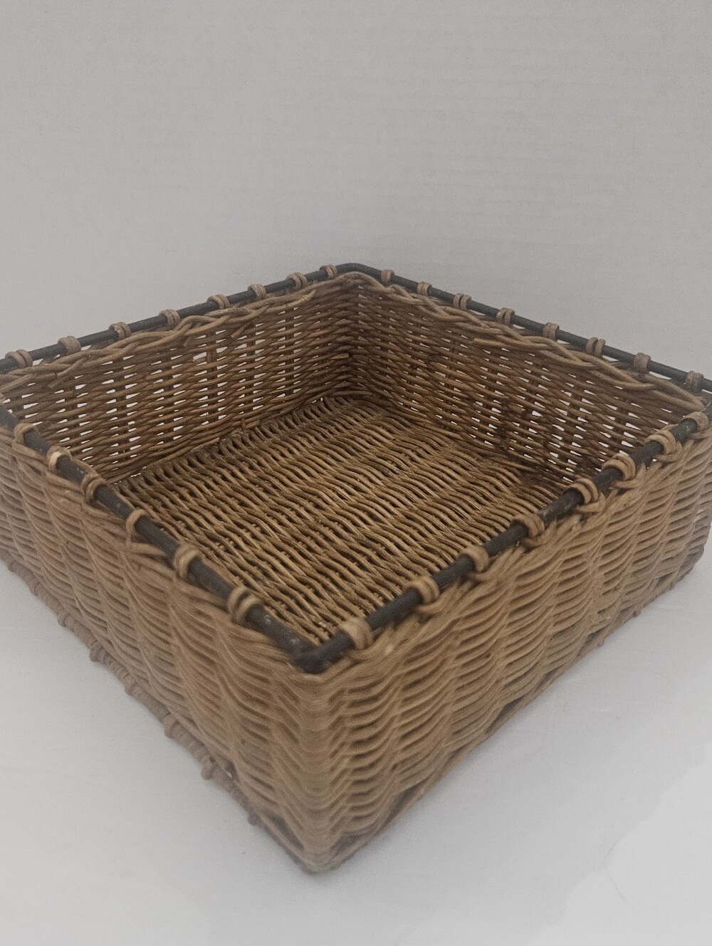 Vintage Wicker Napkin Holder Basket | 8x8 Square Boho Storage Caddy